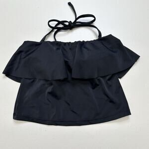 NWT Hermoza Swimsuit Halter Bikini Top Women’s Size 2 Black Ruffle Beach Resort